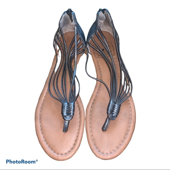 Lucky Brand Caryl Pewter Metallic Leather Sandals size 7 - Picture 1 of 7